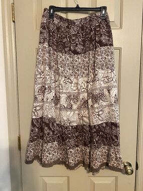 Weekend Choices Brown and White Boho Maxi Skirt Cotton Size M